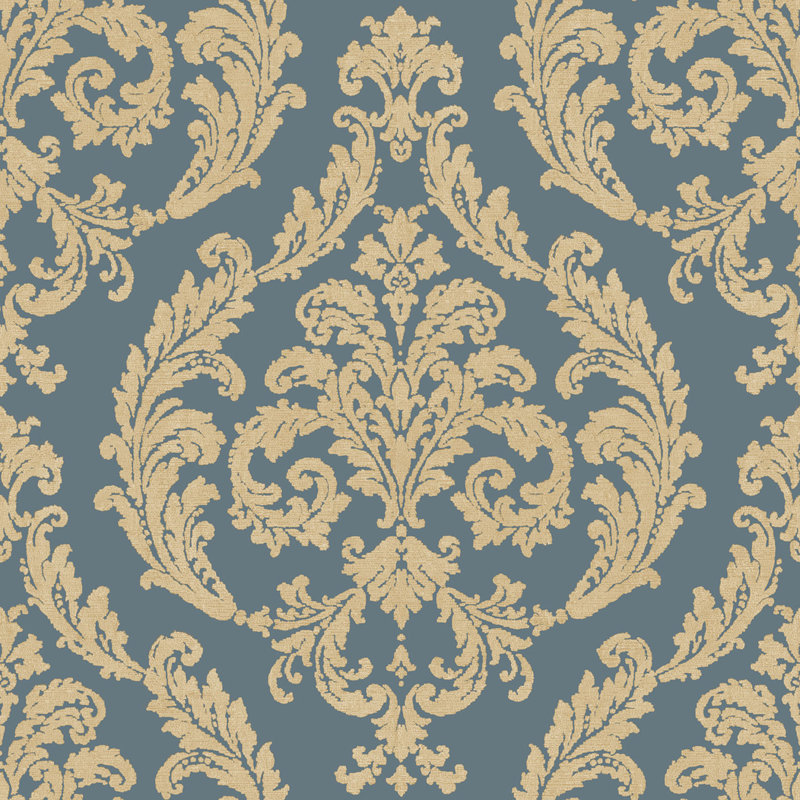 Palazzo 2 Silk Damask Wallpaper Roll, Blue/Gold