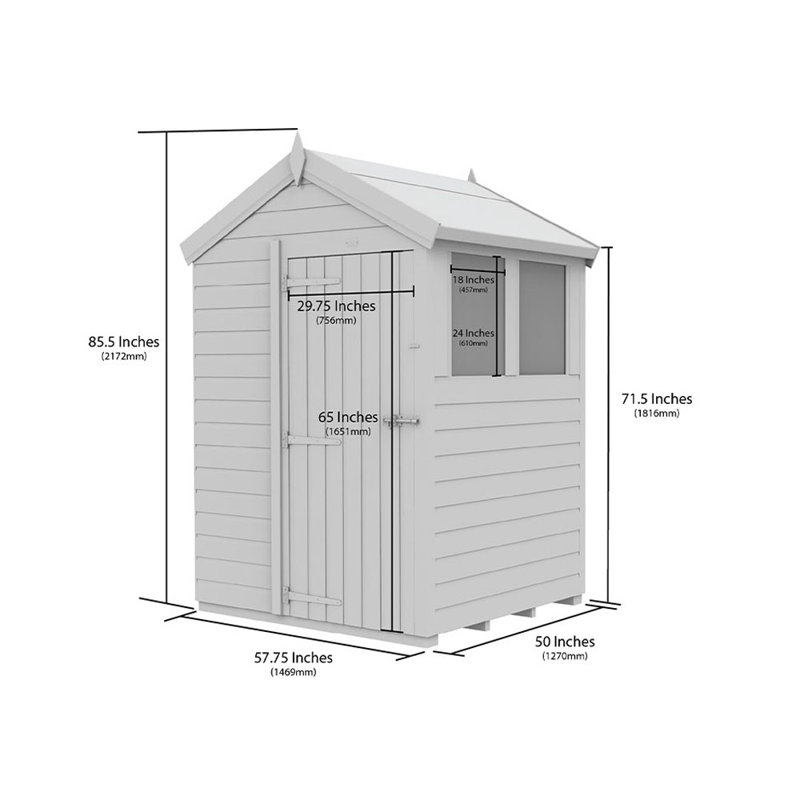 5ft x 4ft Apex Shed - Single Door with Windows