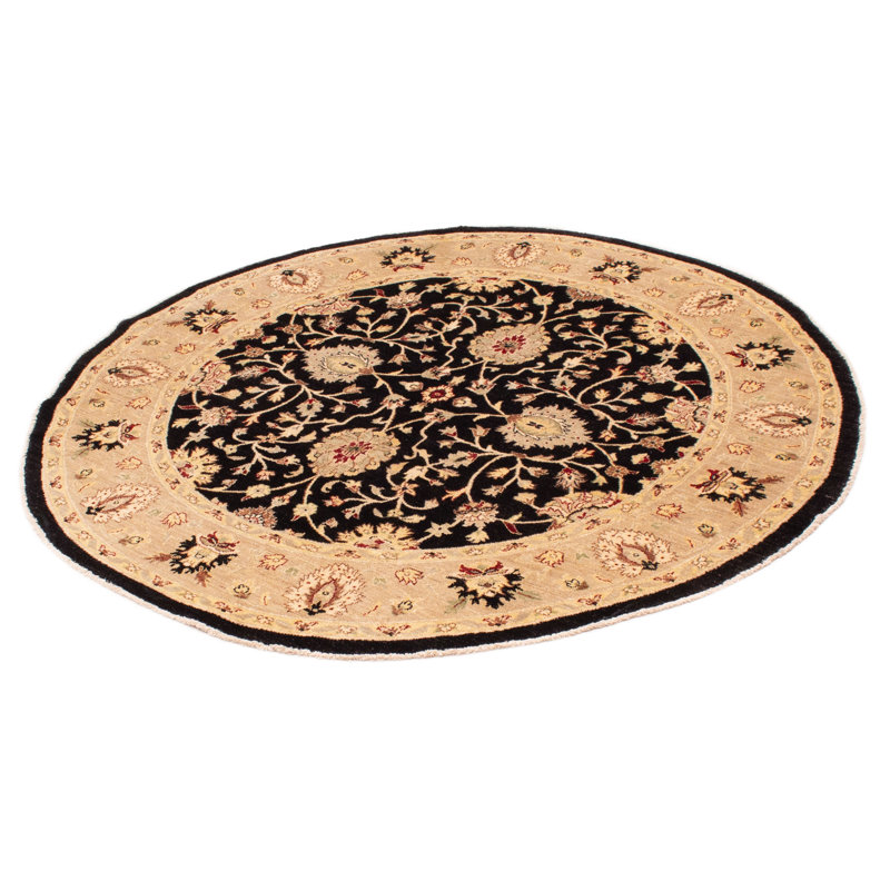 Tapis noir en laine noué à la main de conception unique 7 pi 6 po Secaucus New Age