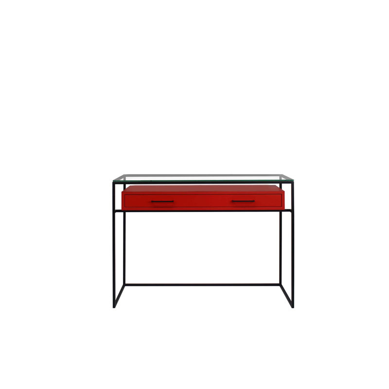 Damarii 110cm Glass Top Console Table, Black, Red