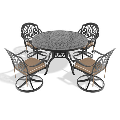 All-Weather 5 Dining With 4 Cast Aluminum Swivel Chairs And 47.24" Table - Comfortable Outdoor Seating & Round Protected Area