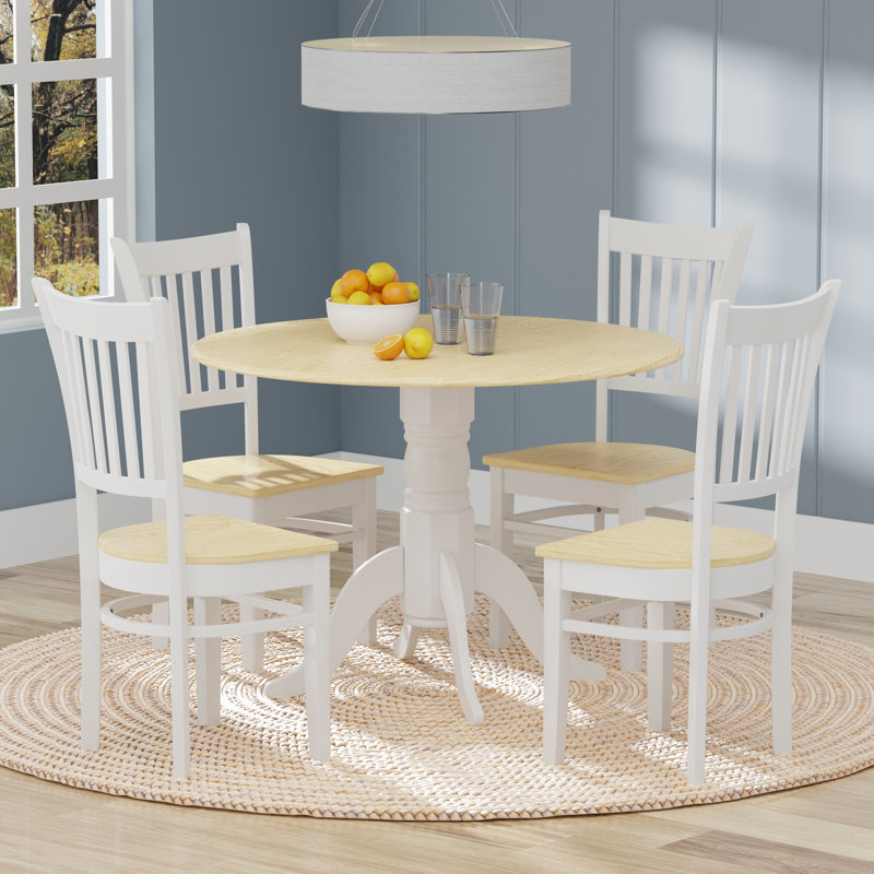 Ensemble de salle à manger Elkin, Blanc / Naturel, Naturel / Blanc, Ensemble repas 5 pièces