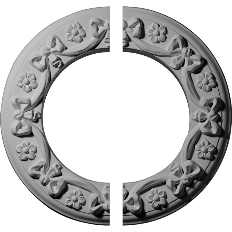 Endurathane Ribbon with Bow Ceiling Medallion, 12 1/4"OD x 7 1/2"ID x 7/8"P (Fits Canopies up to 7 1/2"), Two Piece, Factory Primed