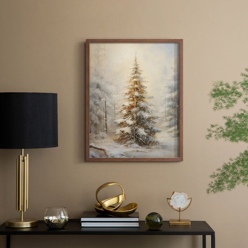 «Christmas Holiday Art», reproduction encadrée en bois massif, Noyer, H 21 po x l 17 po