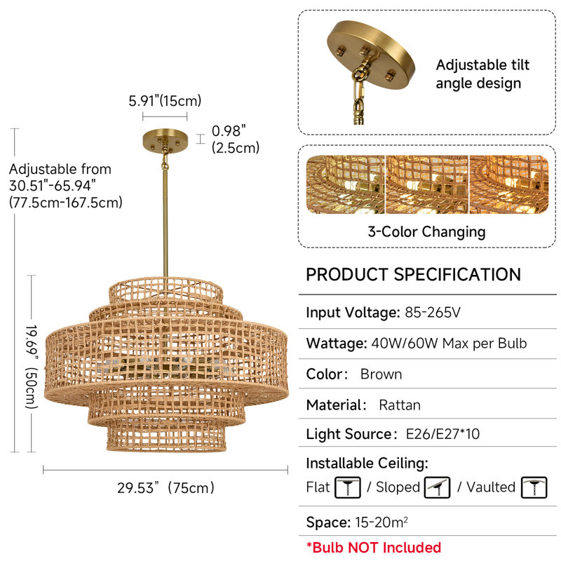 Luminaire de lustre en rotin Boho