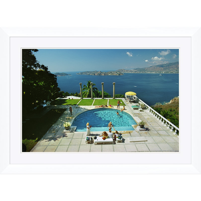 Nirvana Print by Slim Aarons, White Single Picture Framed, 30" H x 41" W x 1.5" D