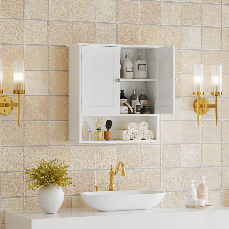 Armoire murale de salle de bain avec porte, rangement au-dessus de la toilette, tablettes réglables, 3 niveaux, conception moderne, peu encombrante