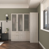 Modern Corner Wardrobe With Glass Doors, Ample Storage, And Gold Hardware - Three-Pack Shipping