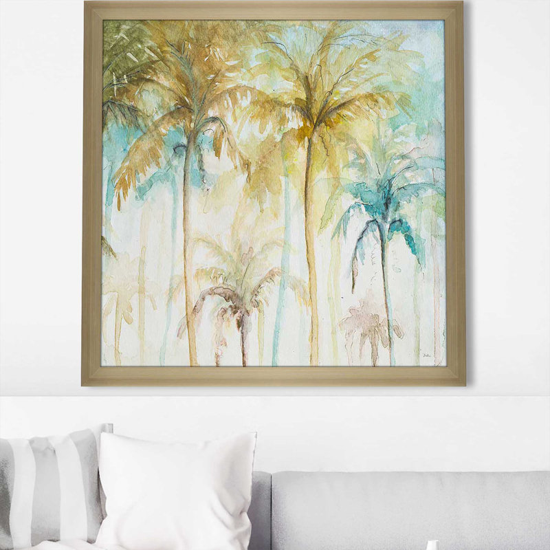 «Watercolor Palms II» par Patricia Pinto - reproduction d'art, H 37,5 po x l 37,5 po x P 1 po, Encadrement champagne