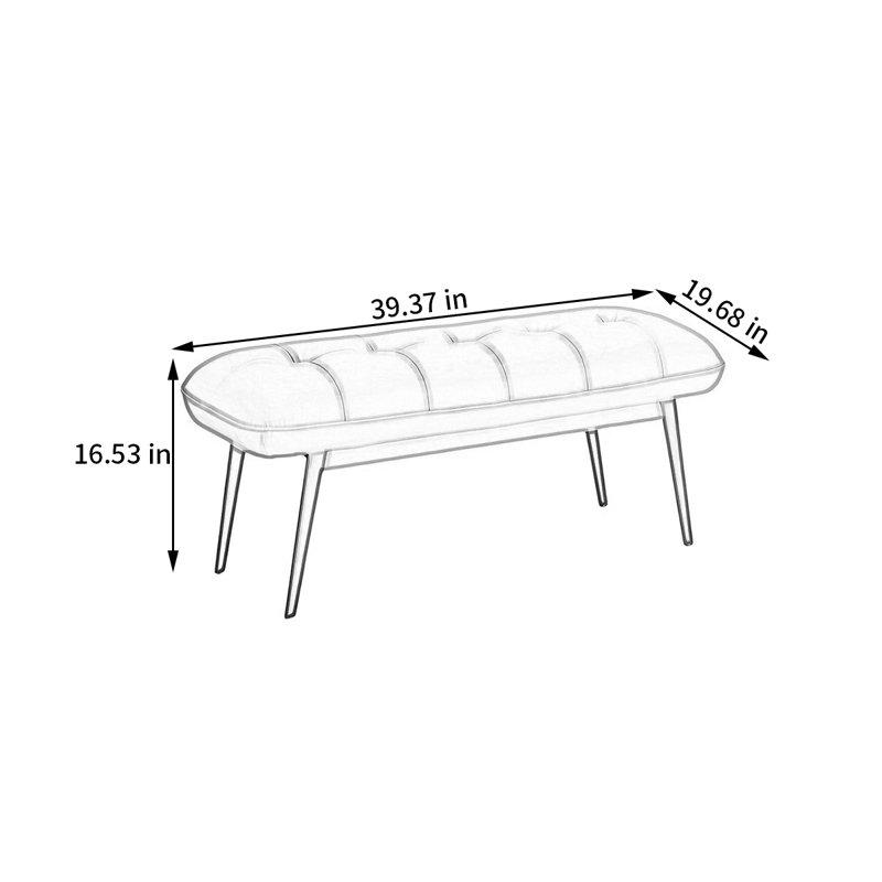 Banc rembourré en similicuir Zygi, H 16,53 po x l 39,37 po x P 19,68 po