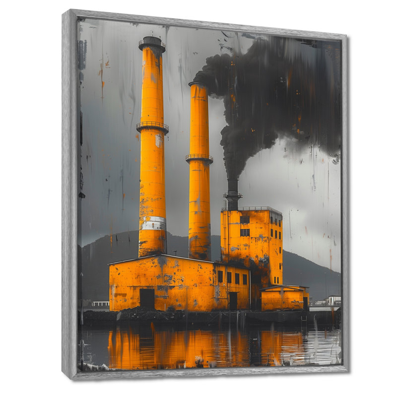 «Yellow Power Electric Eclipse Power Plant II - Power Plants», art mural, Encadrement argenté, H 44 po x l 34 po