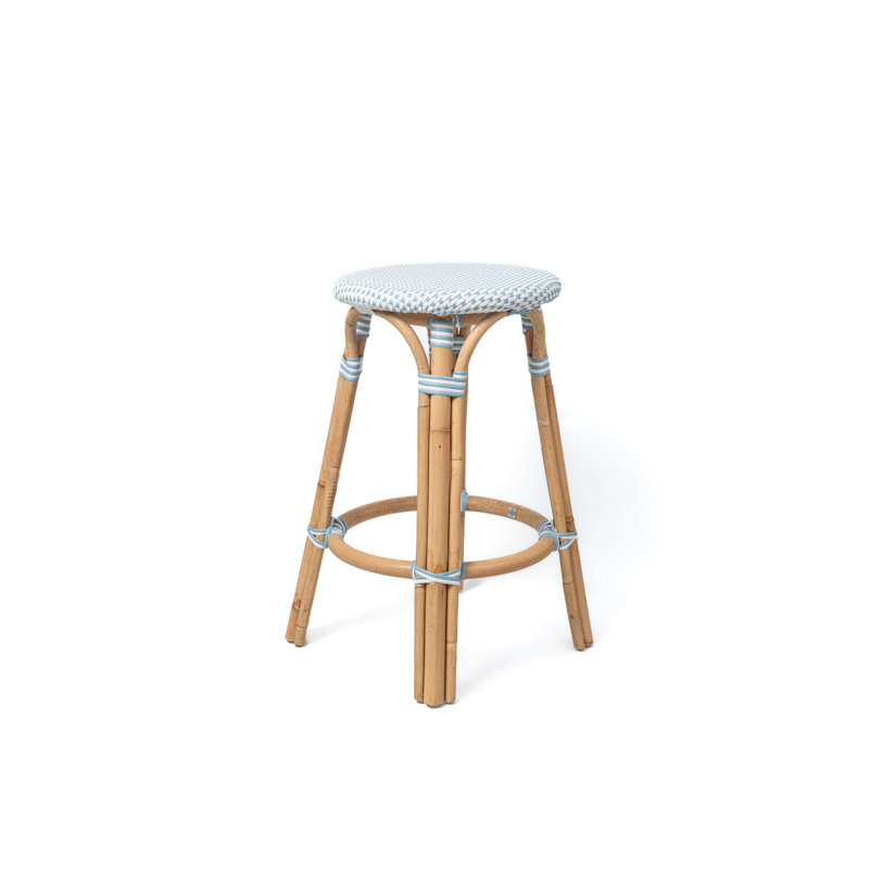 Tabouret de comptoir en rotin Bistro, Blanc / bleu océan