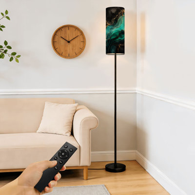 Lampe sur pied en marbre noir, vert, doré, à intensité variable, moderne, avec télécommande, interrupteur au pied, abat-jour, abat-jour, lampe de coin pour le salon, la chambre et le bureau