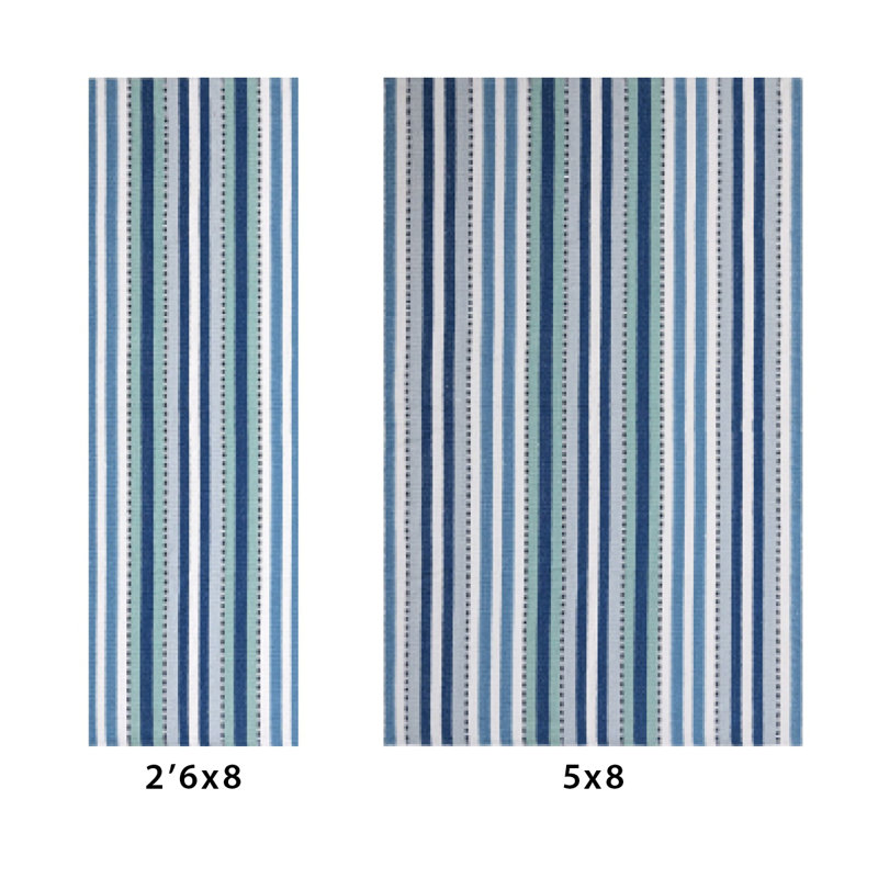 Tapis d'intérieur / extérieur en PET recyclé bleu / bleu sarcelle / ivoire Bristol, Tapis de couloir 2 pi 6 po x 8 pi