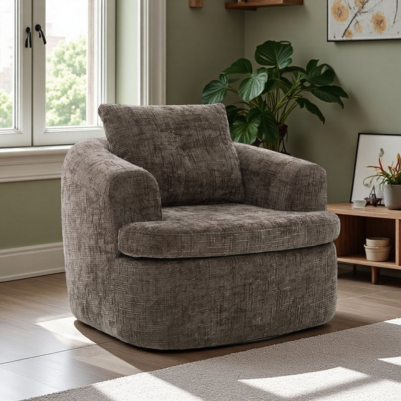 Fauteuil d'appoint pivotant à 360 ° 360 ° avec coussin à deux couches pour le salon, Brun