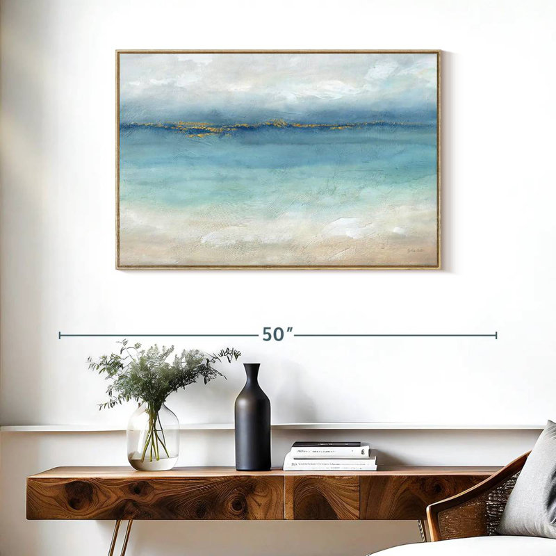 Paysage de mer sereine, Cadre flottant en bois naturel, 37 po x 25 po
