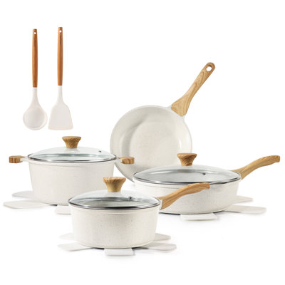 Sensarte Nonstick Cookware Set 13-Piece, Healthy Pots And Pans Set, Non-Toxic Kitchen Cooking Set With Stay-Cool Handles, Silicone Utensils And Pot Protectors, Pfos & Pfoa Free