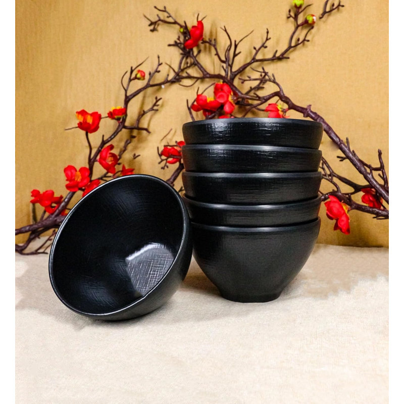 Paquet de 6 bols à dessert à soupe de riz en mélamine en soie noire 12 oz