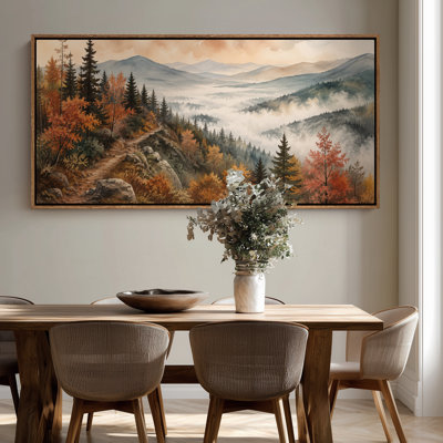 Extra Large Autumn Mountain Trail Landscape with Colorful Trees Misty Valleys and Scenic Forest View Print Wall Art