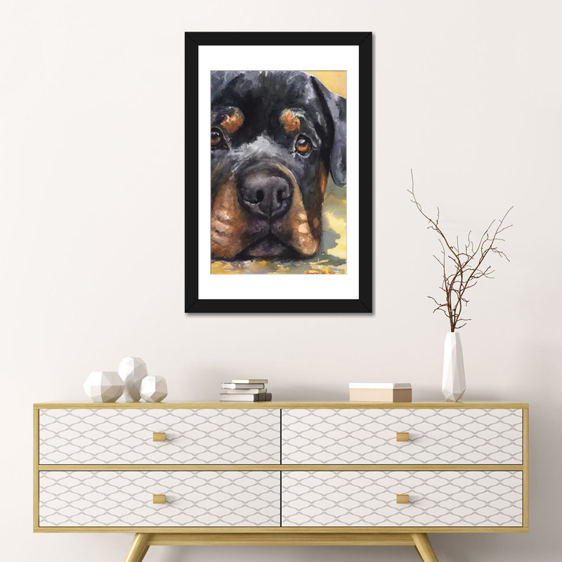 Rottweiler, reproduction sur toile, Papier d'art encadré noir, H 24 po x l 16 po x P 1 po, Blanc