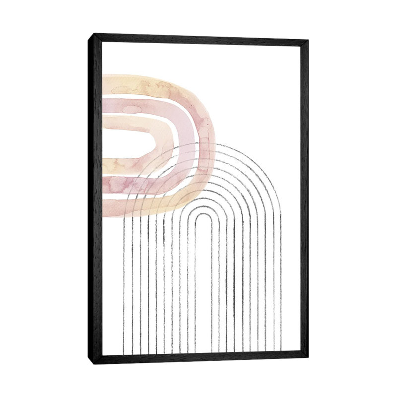 Dusty Pink Rainbow And Arch by Whales Way - Painting on Canvas, 66.04cm H x 45.72cm W x 3.81cm D, Black Framed