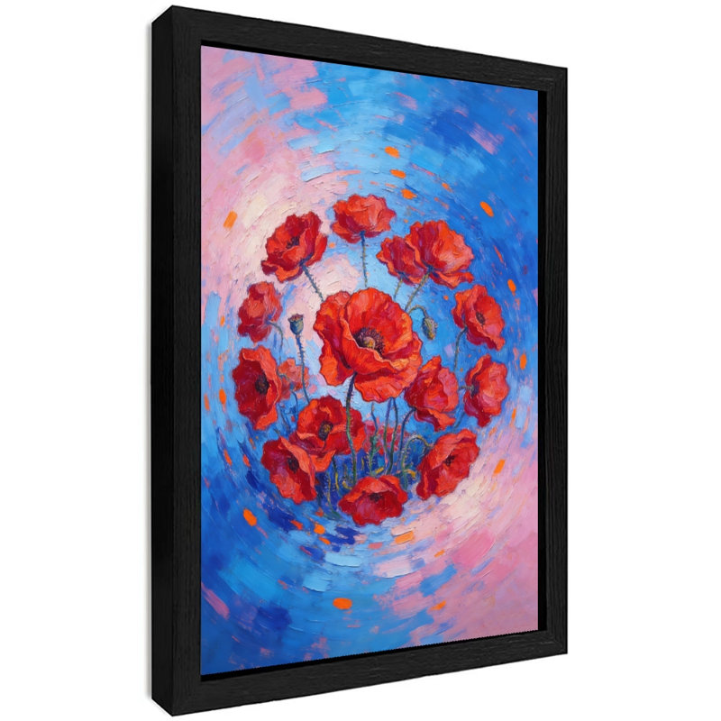 Art encadré noir coquelicots cramoisis sous un ciel de rêve, impression impressionniste, H 11 po x l 9 po