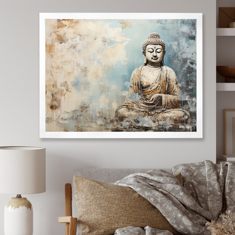 Statue simple bouddhisme - Art mural bouddhisme, H 30 po x l 40 po x P 1,5 po, Cadre blanc
