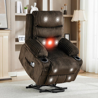 Oversized Power Lift Recliner Chair for Big and Tall, Corduroy Electric Massage Reclining Chair with Wide Seat and Heating Function