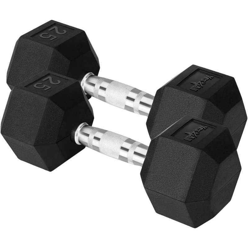 Yes4All Cast Iron - Chrome Grip Hex Dumbbell - 25 lbs - Pair
