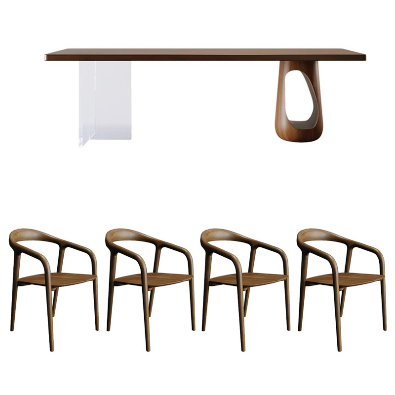 4 - Person Solid Wood Top Double Pedestal Dining Set, 29.53" H x 55.12" L x 27.56" W