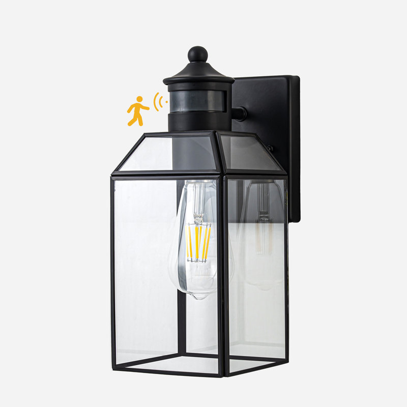 Classic Black 12.5''H Motion Sensor 1-Light Outdoor Wall Lantern with Clear Glass Shade Waterproof