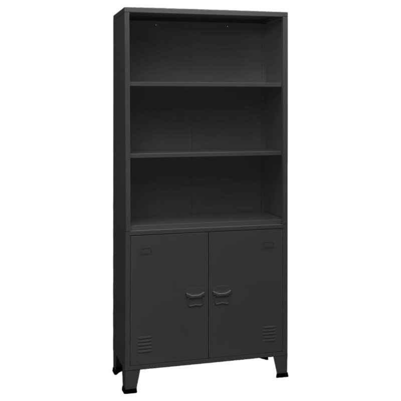 Bibliothèque avec bibliothèque et 3 tablettes décoratives avec présentoir en acier, Anthracite