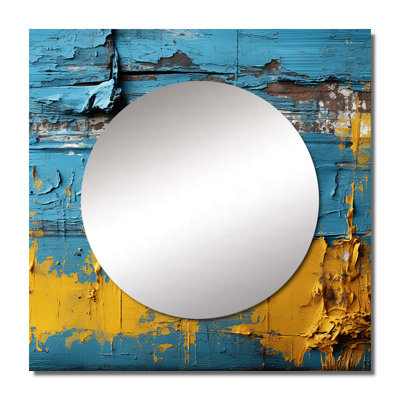 Echos Of Ukraine Vintage Blue And Yellow - Transitional Large Square Mirror For Wall Art Decor
