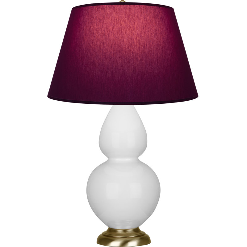 Lampe de table double gourde en céramique, Marguerite émaillée / laiton, Prune / lavande, Laiton
