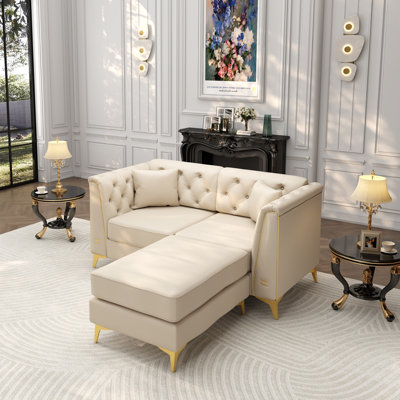 61.8" Light Luxury 2-Seater Modular Chesterfield Sofa with ottoman
