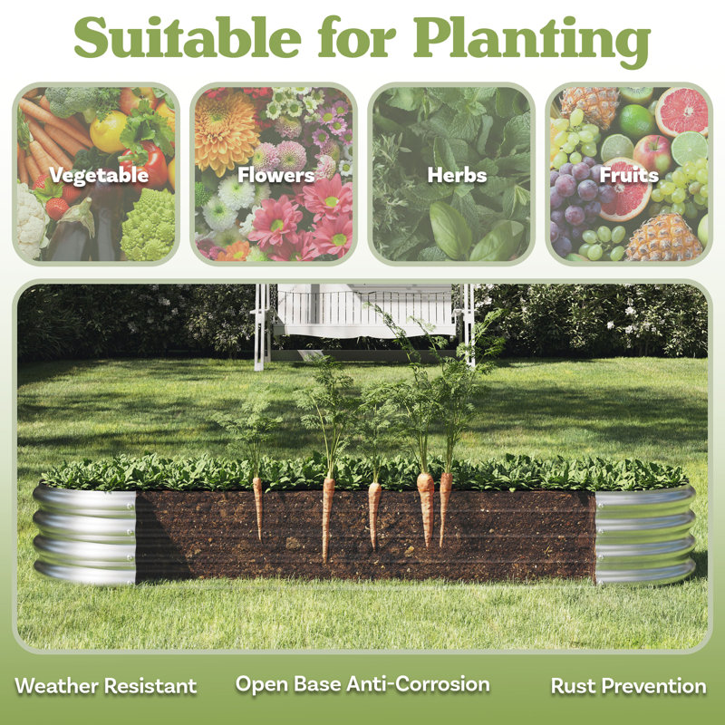 Aryanni Galvanized Raised Garden Bed - Planter Box with Open Bottom - Easy-to-Assemble Flower Bed