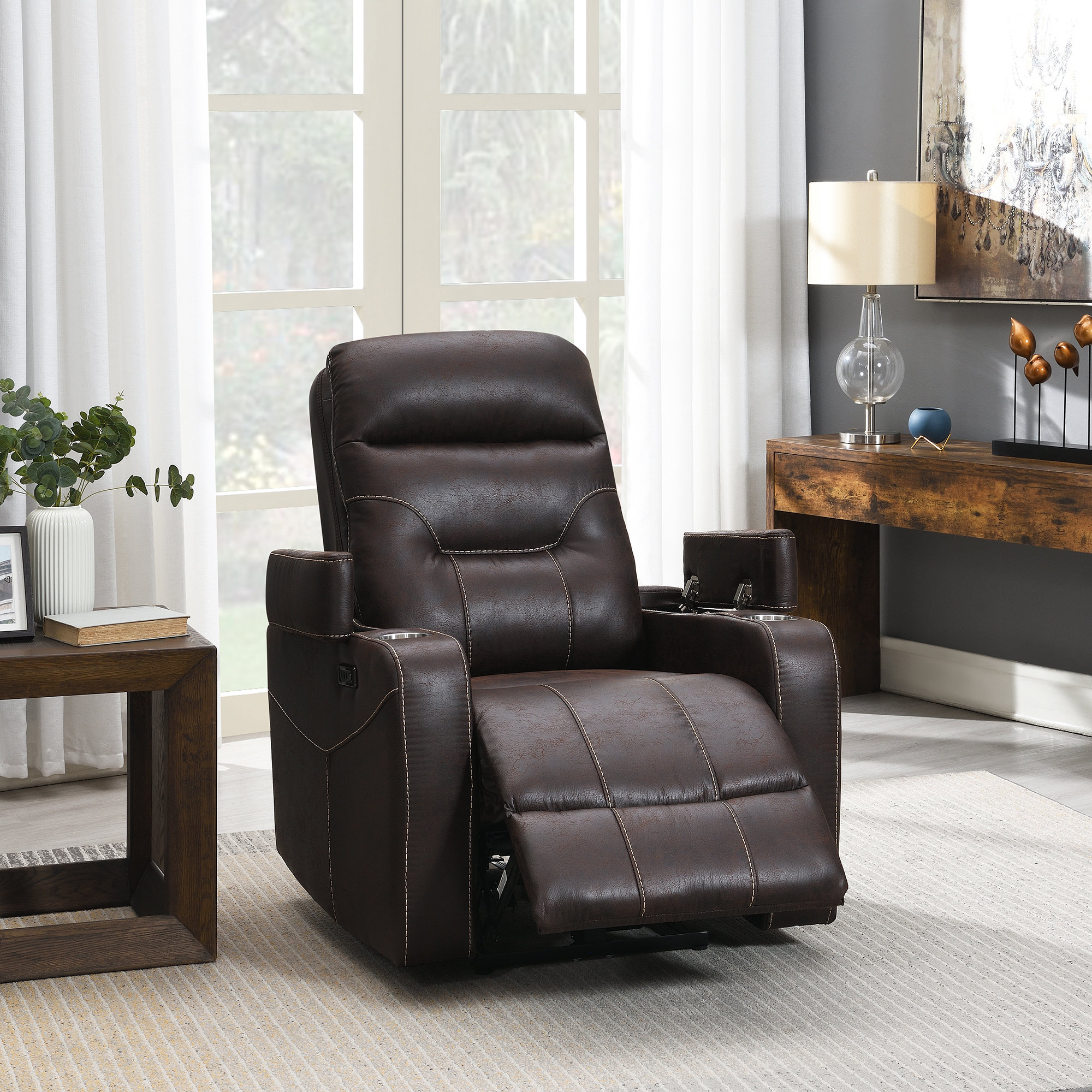 Ebern Designs 39.37" Wide Faux Leather Power Standard Recliner | Wayfair