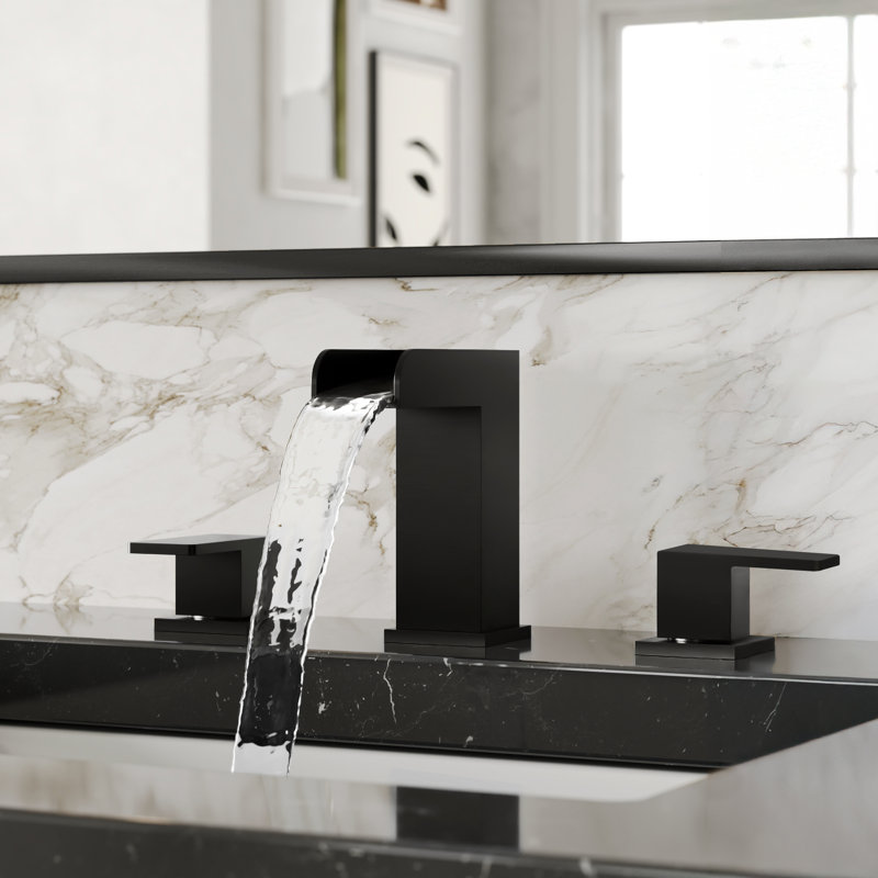 Robinet de salle de bain à 3 trous, robinet de lavabo à 2 poignées avec drain, Noir mat