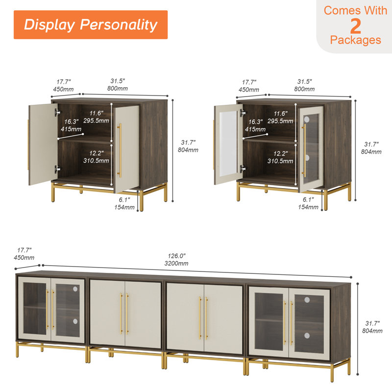  Buffet moderne 16 "de profondeur avec portes en cuir texturé