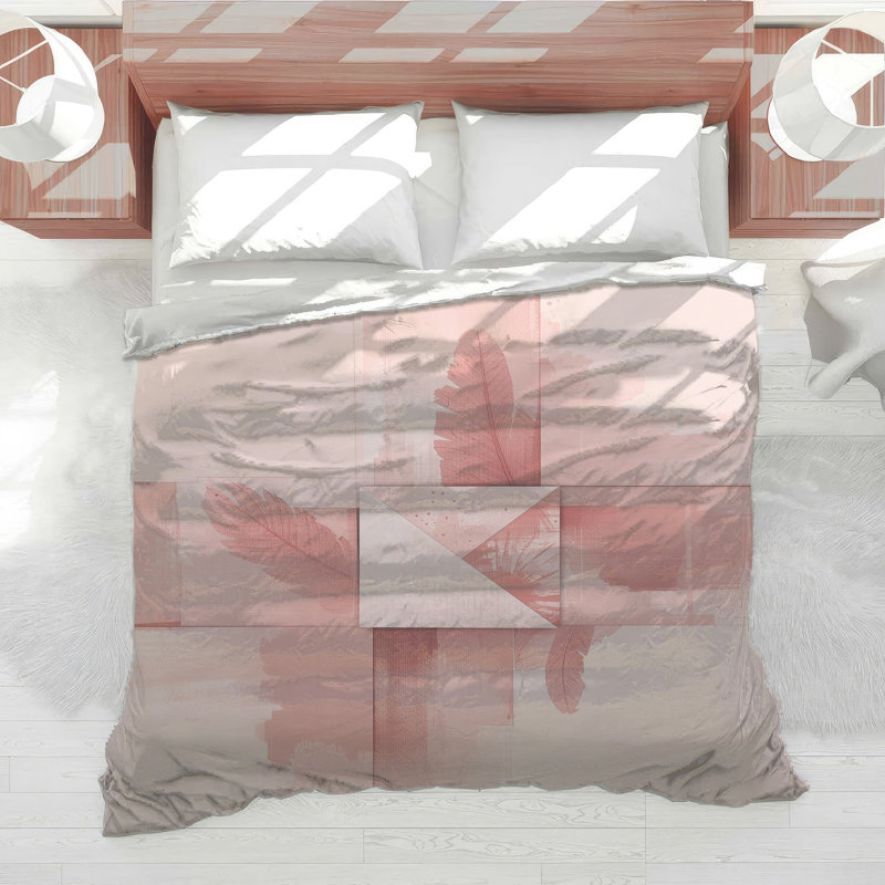 Pink Feather Abstract Comforter, Twin