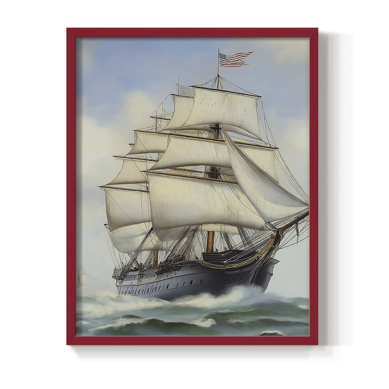 NAUTICAL Series Lxxviii, reproduction encadrée - bois massif, H 15 po x l 12 po, Rouge