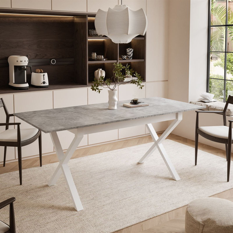 Extendable table ARTON II  140 cm,  "X" legs, White, Bellatro Grey