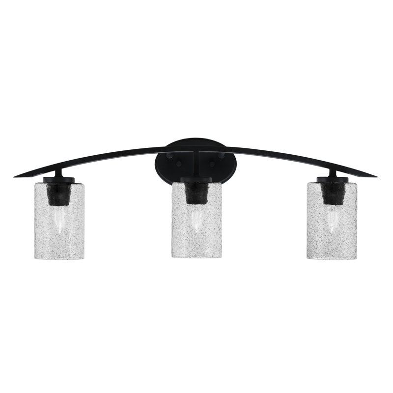 Barre d'éclairage de salle de bain 3 lumières avec verre à fumée 4 po Kurve, Noir mat
