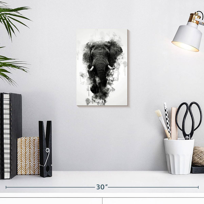Brampt Mighty Elephant noir et blanc, H 12 po x l 8 po