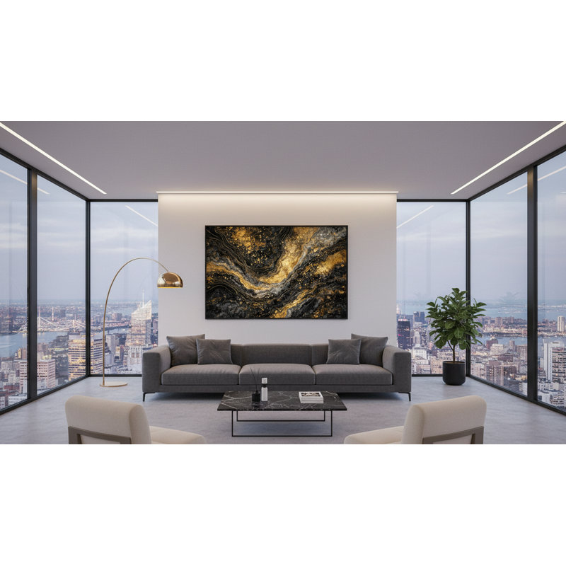 Gilded Faultline Framed Canvas Wall Art by Kasian Art Studio - Black Frame, White
