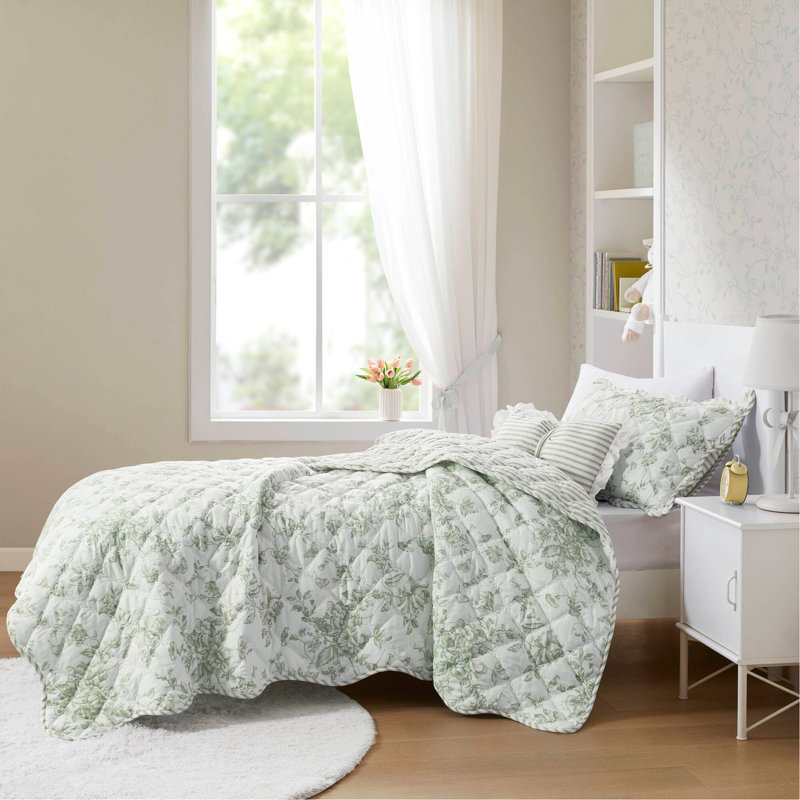 3 Pieces Twin/Twin XL Quilt Set with Decorative Pillow,Green