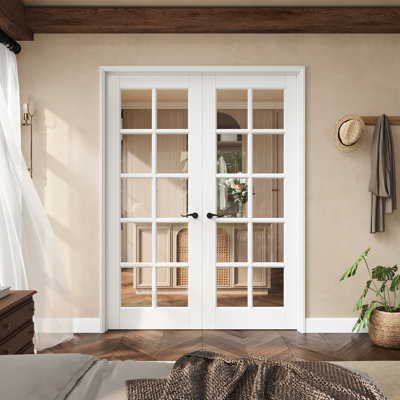 60" X 80" 10-Lite Clear Glass French Door With Black Hinges, Clear Glass Door Slab With Frame, French Interior Door As Pantry Door, Bedroom Door, Laundry Door, Closet Doors, Room Doors, Latch & Door Lever Included