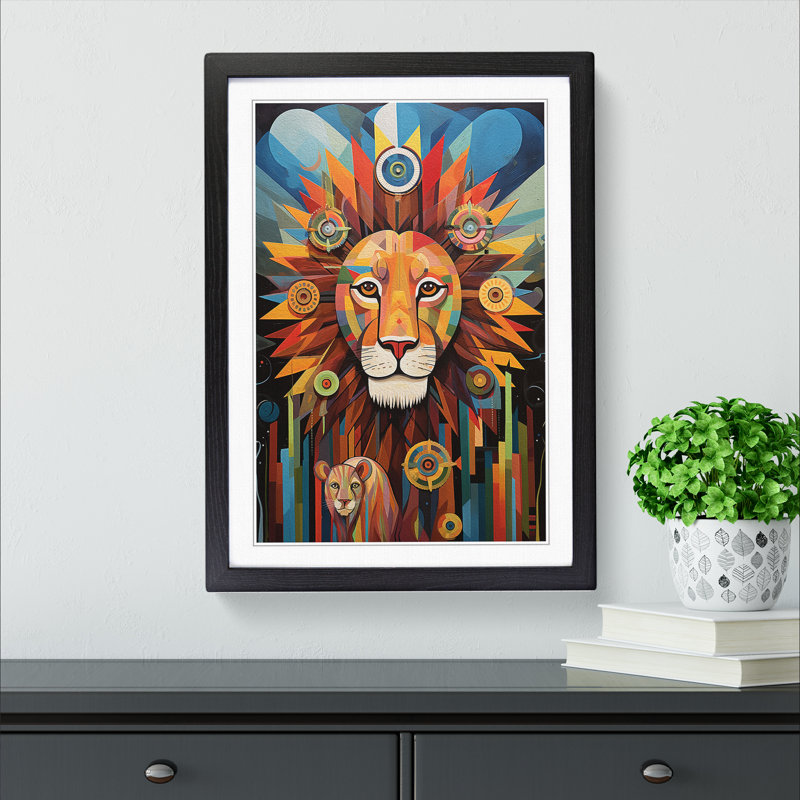 Lion Dadaism Art - Framed Print, 46cm H x 34cm W x 2cm D, Black Framed