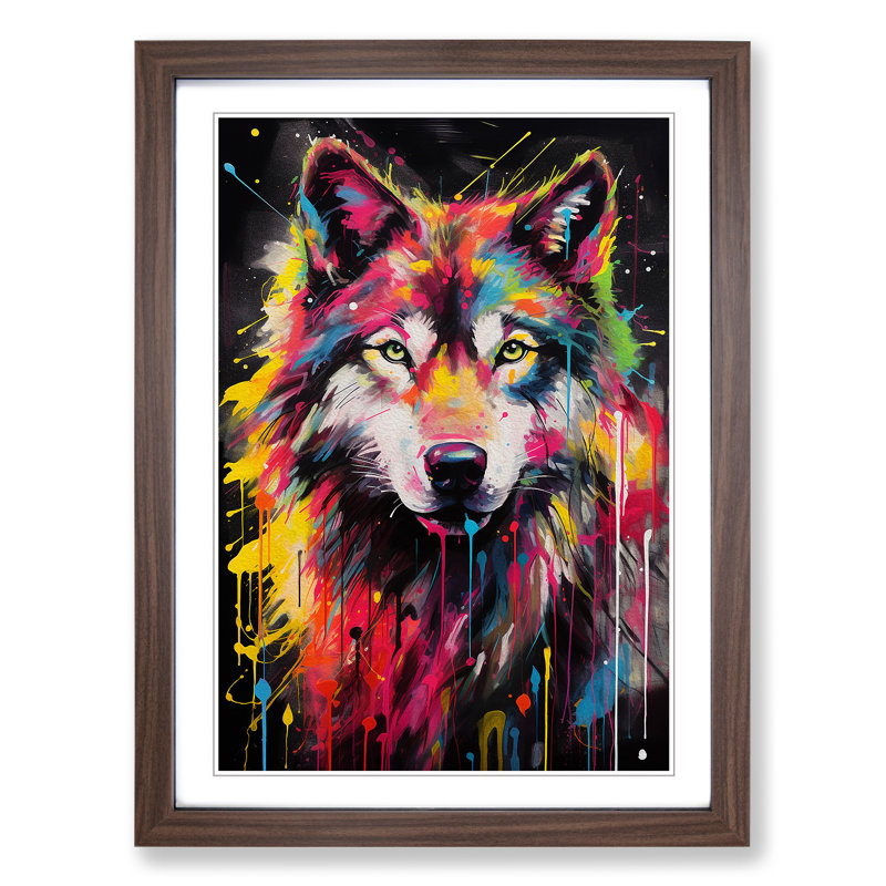 XYZ-FRM-V1223-1686 Wolf Abstract - Single Picture Frame Print on Wood, Walnut, 64cm H x 46cm W x 2cm D