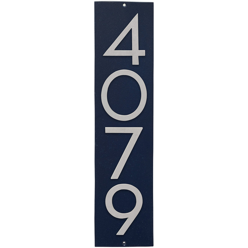 Plaque d’adresse murale flottante linéaire, Bleu marine, Argent